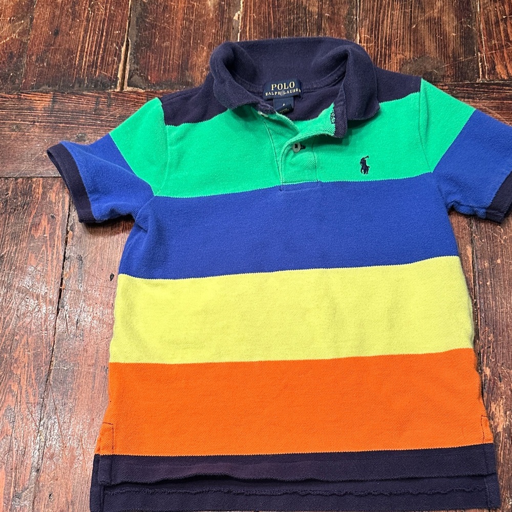 Polo by Ralph Lauren Boys' Multicolor Striped Polo Shirt - Green/Blue/Orange